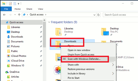 Scan folders with Windows Defender