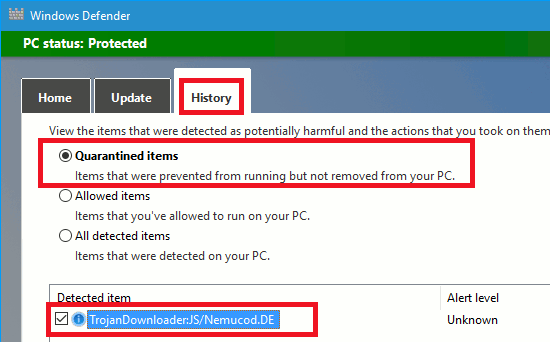 Windows Defender history