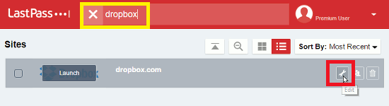 Search the LastPass vault for your login details