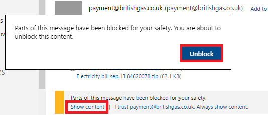 Malware in email messages