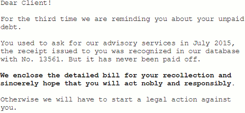 An example of a phishing email