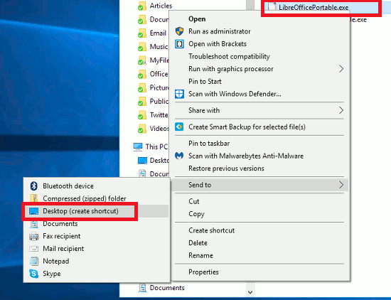 Explorer context menu - create a shortcut