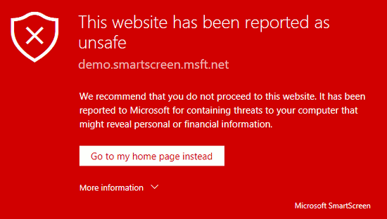 SmartScreen protecting your computer by flagging bad websites