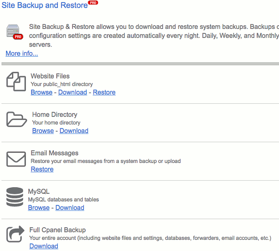 Website backup options from Bluehost