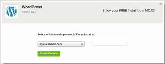 Select the domain to install WordPress into
