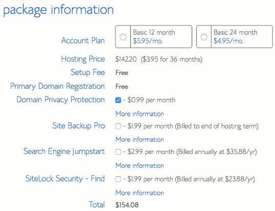 Choose your web hosting details