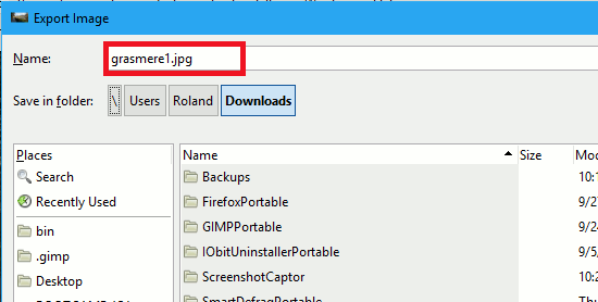 Export images in GIMP and saved as JPEG