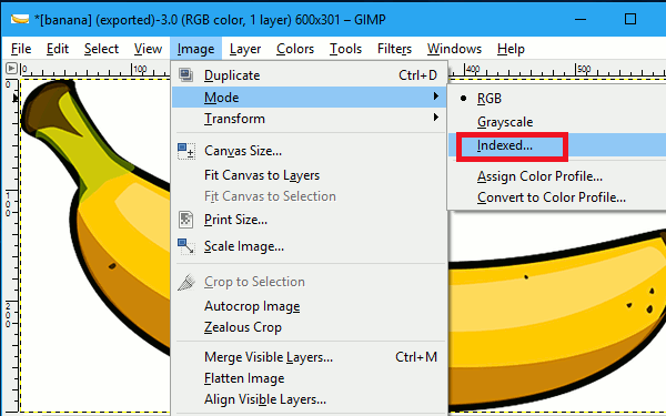 Convert images to indexed using GIMP for file size savings