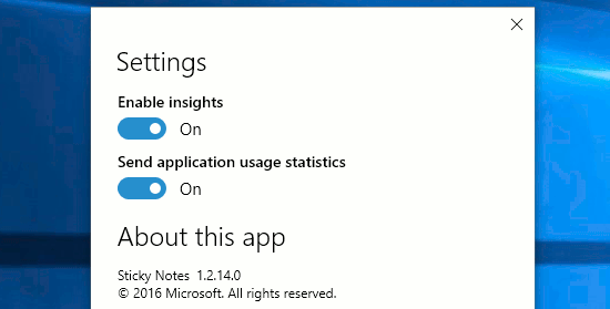 Insights in Sticky Notes for Windows 10