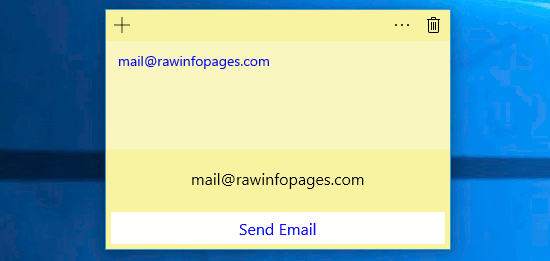 Windows 10 Sticky Notes recognises email addresses. Send an email from a note