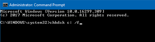 Check the disk drive for errors in Windows using chkdsk at the command prompt