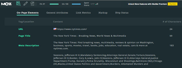 MozBar SEO extension for Google Chrome