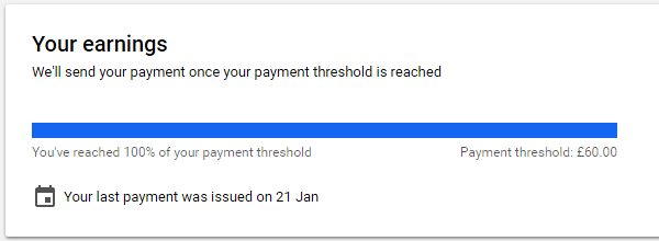 Google AdSense pays you when your earnings reach the threshold level