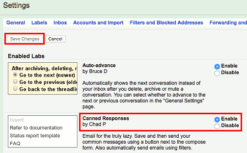 Enable the Gmail Labs add-ons