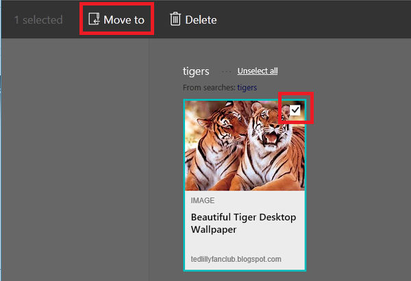 Move or delete saved items at the Bing search engine