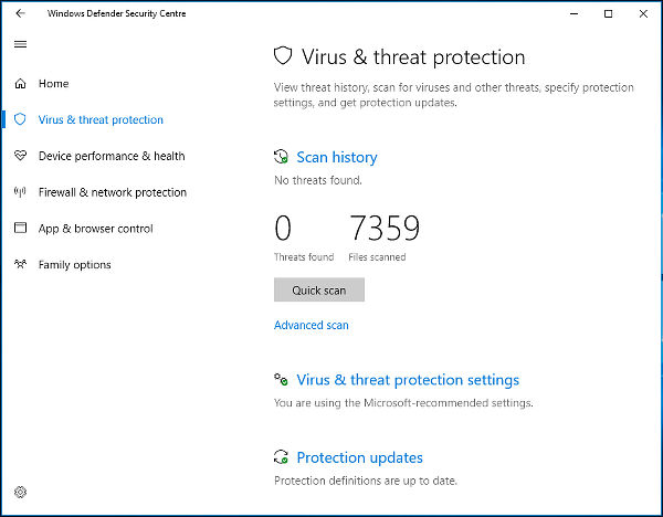 Windows Defender Security Centre in Windows 10 Creator's Update