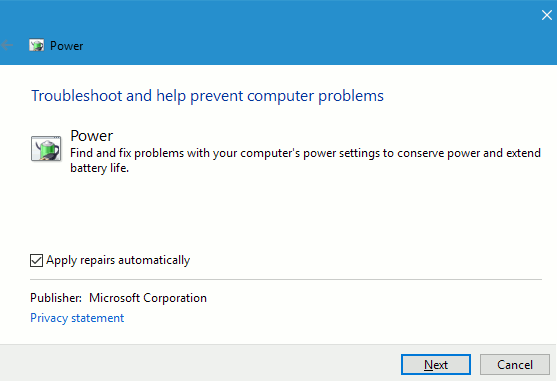 Power Troubleshooter in Windows