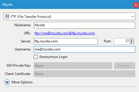 Configure an FTP site in Cyberduck for Windows