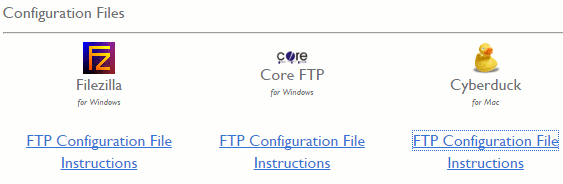 FTP configuration files provided by the web hosting company