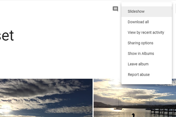 Google Photos album menu