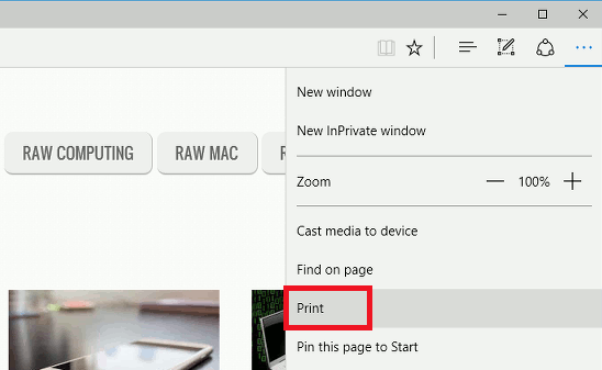 Print web pages in Edge browser in Windows 10