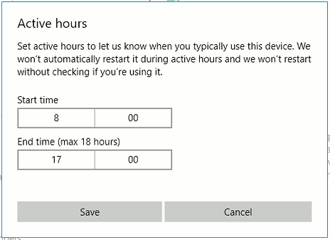 Set the active hours in Windows Update