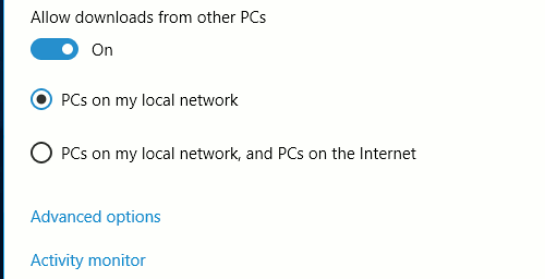 Delivery Optimisation settings in Windows Update
