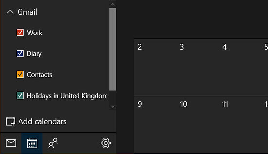 Google Calendar in the Windows 10 Calendar app