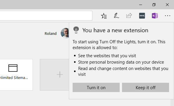 Activate an extension in Microsoft Edge