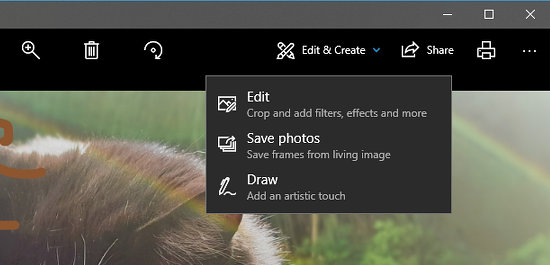 Windows 10 Photos app menu