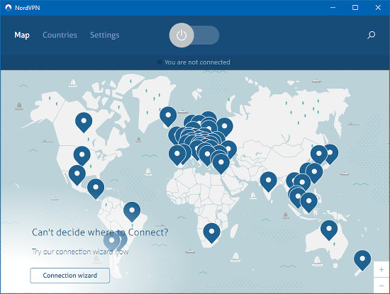 The map of server locations around the world in NordVPN