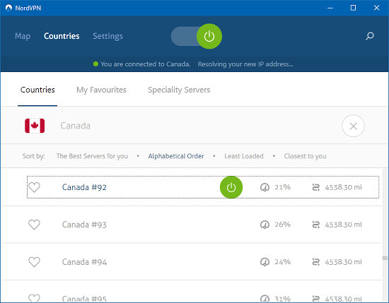 NordVPN server list by country