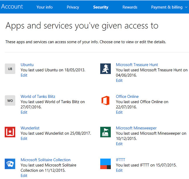 View apps that can access your Microsoft account