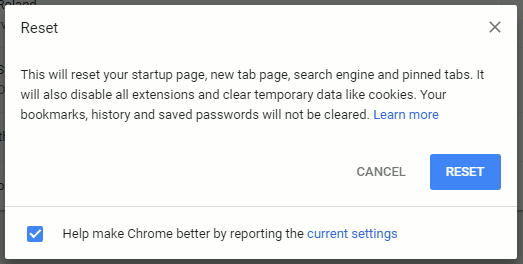Reset Chrome to solve problems