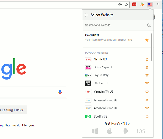 PureVPN Chrome extension websites list
