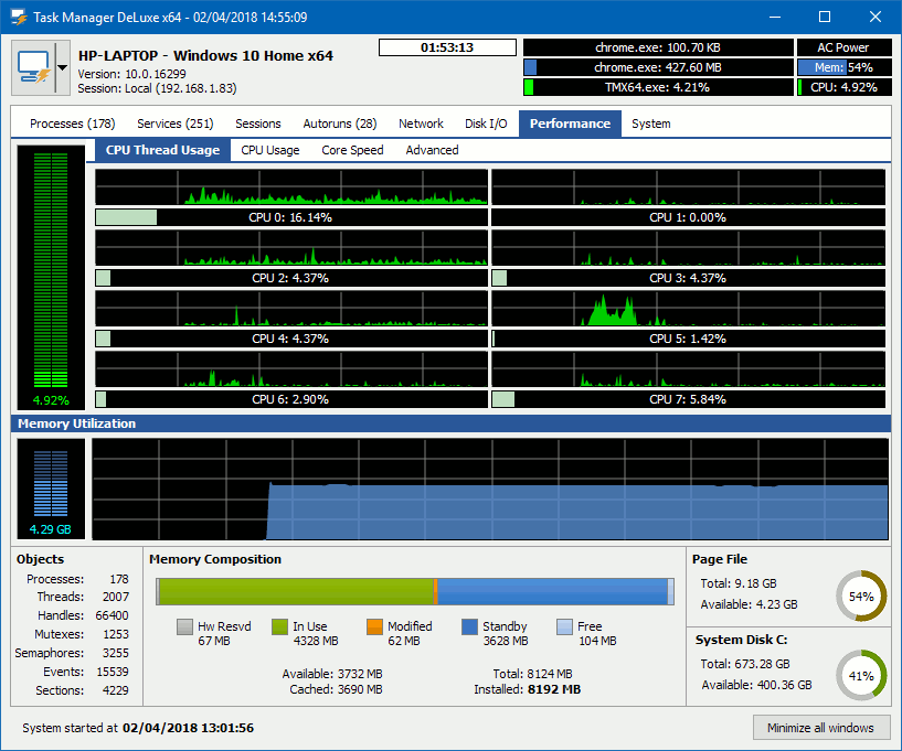 Task Manager Deluxe running in Windows