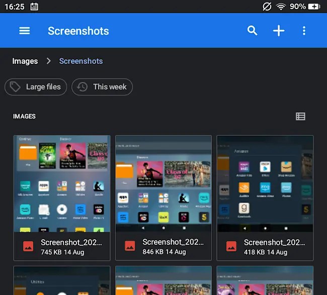 Screenshots on the Amazon Fire tablet.