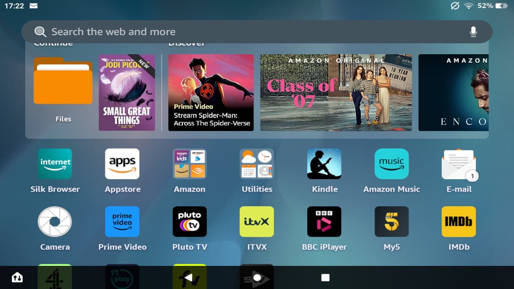 Amazon Fire HD tablet home screen.