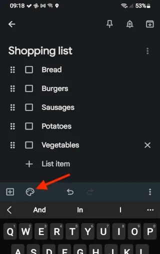 Writing a note in Google Keep on a phone screenshot.