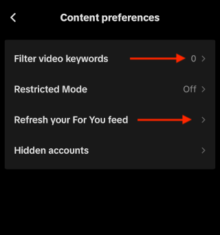 TikTok content preferences on a phone.