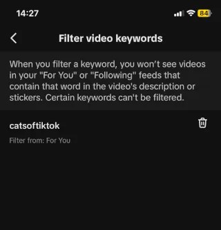 A blocked keyword in TikTok on a phone.