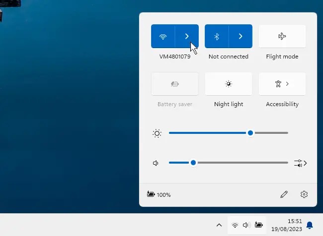 The network panel on the Windows taskbar
