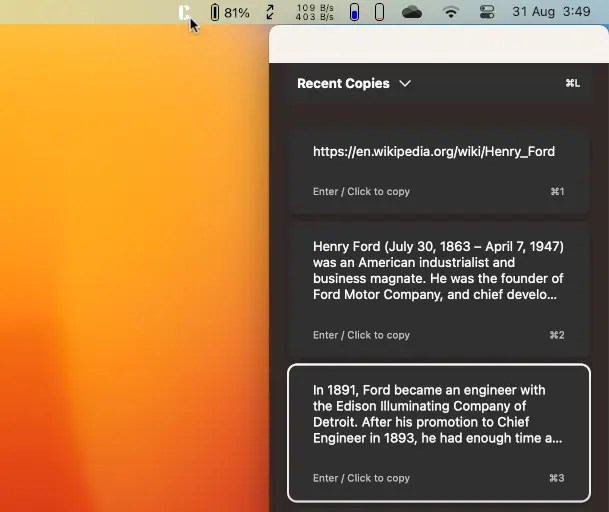 Screenshot of Copy Me app for the Apple Mac.