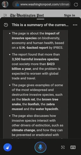Use AI in Microsoft Edge to summarize web articles.