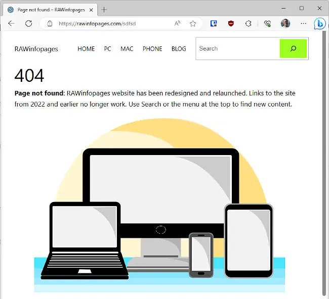 The customized WordPress 404 page.