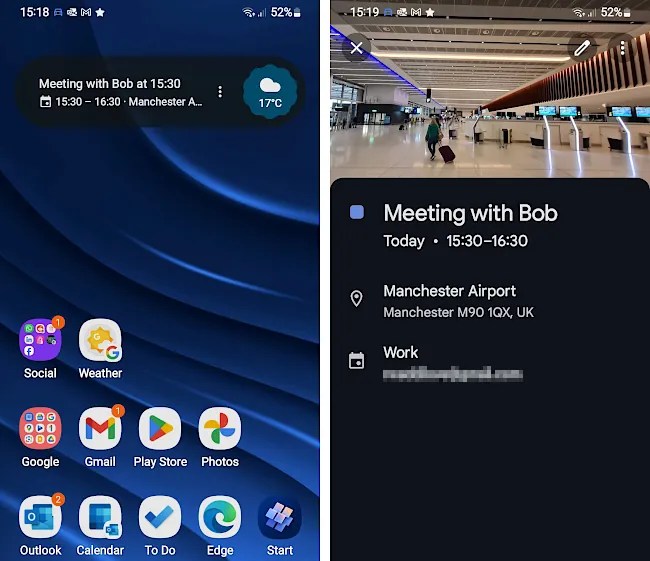 A typical Google widget notification.