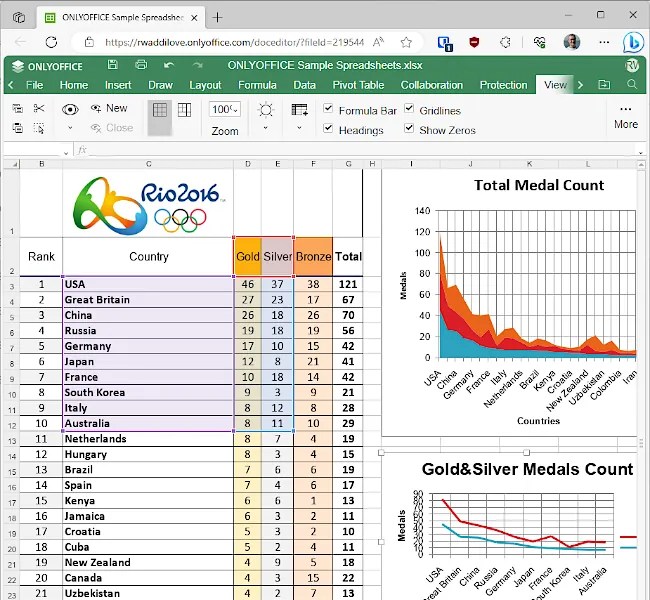 OnlyOffice spreadsheet web app in a browser.