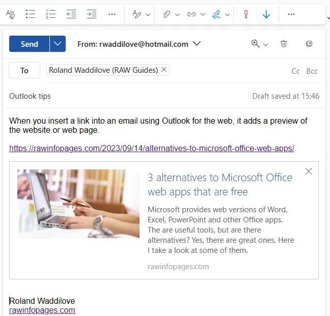 A link preview in an Outlook email.