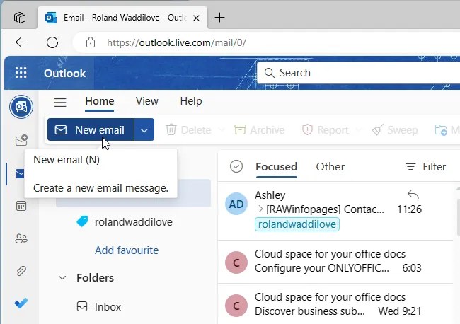 Outlook email in a web browser.