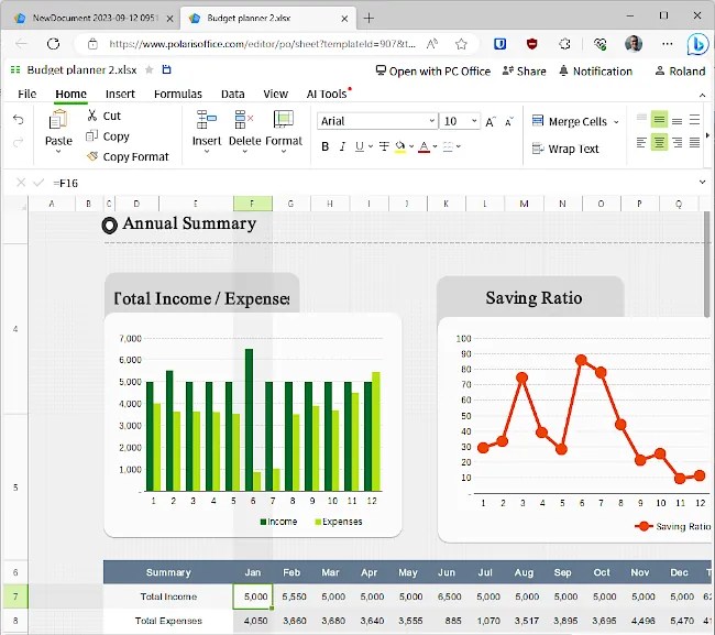 Polaris Office spreadsheet web app.